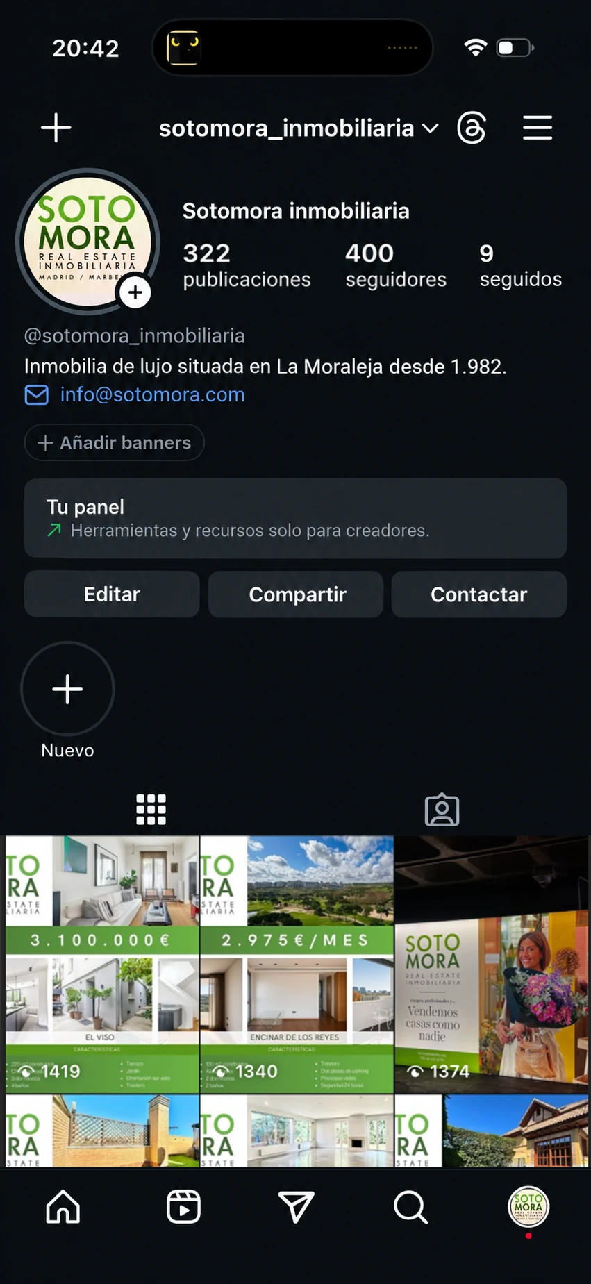 Perfil de SotoMora antes: 400 seguidores